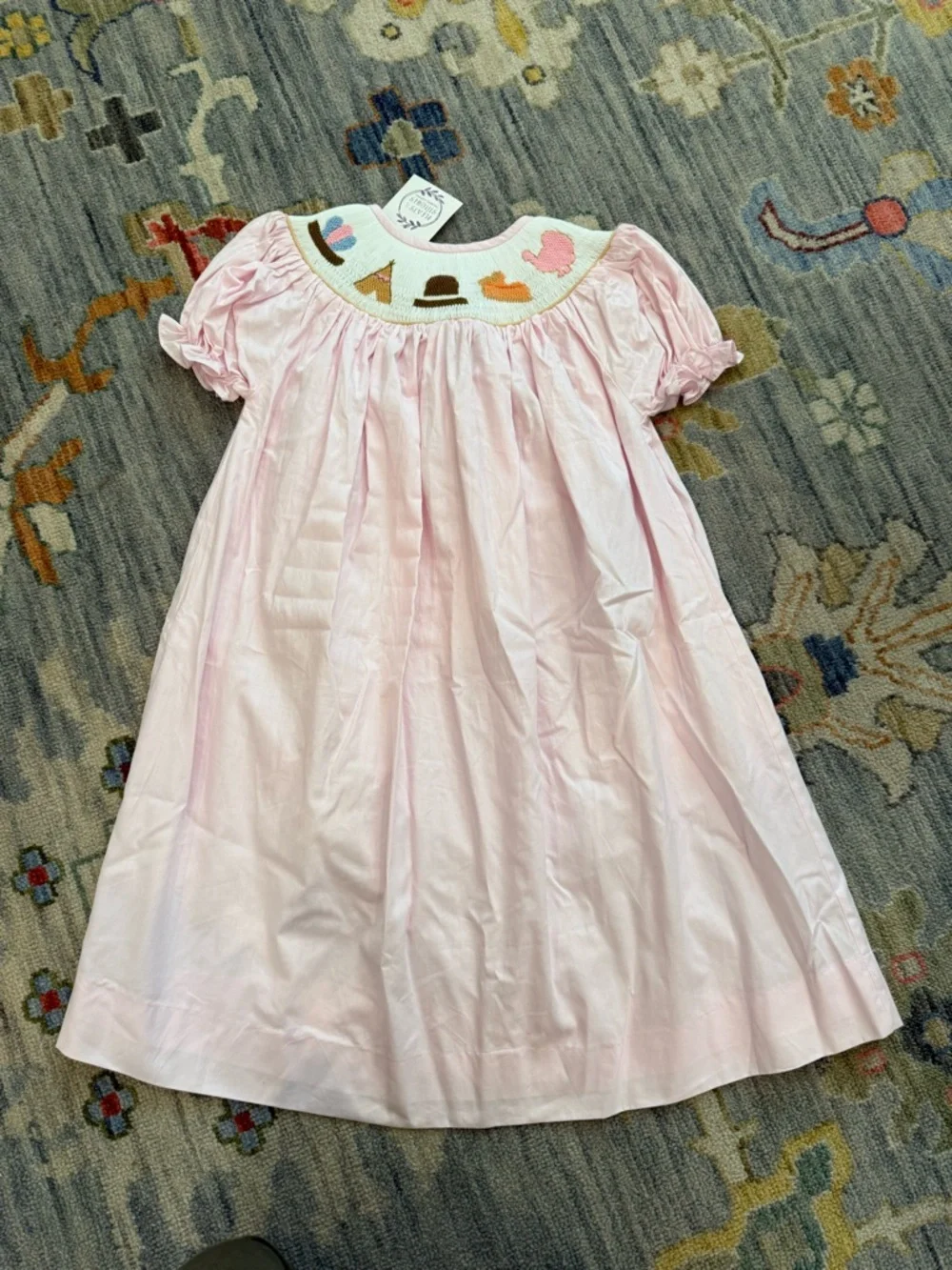 NWT Pleats and Stitches SMOCKED THANKSGIVING TURKEY bishop dress PINK size 5